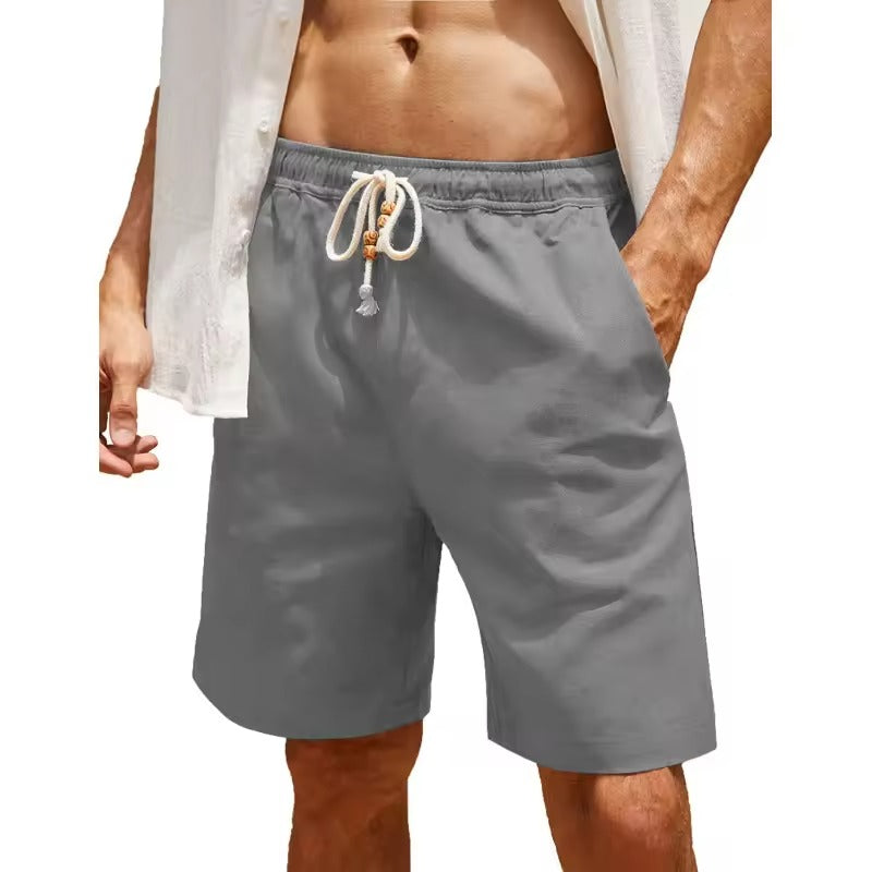 2025 new summer men's cotton and linen shorts, casual and breathable, solid color linen fitness streetwear, S-4XL