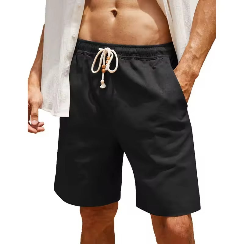 2025 new summer men's cotton and linen shorts, casual and breathable, solid color linen fitness streetwear, S-4XL