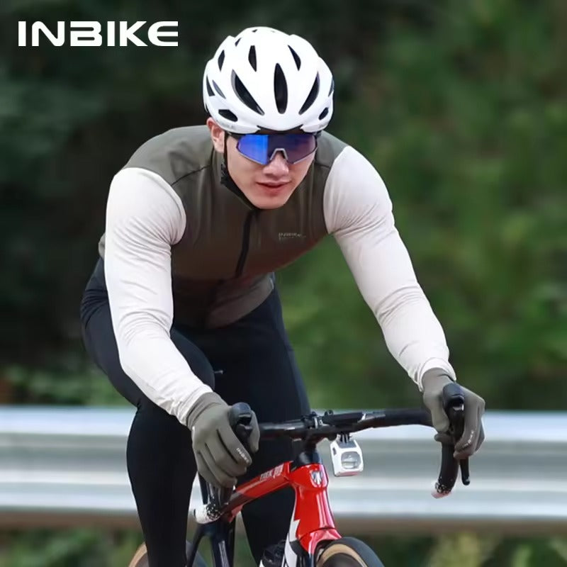 INIBKE Long Sleeved Men's Cycling Jersey Winter Fleece Bicycle Jersey Bike Riding Clothing Reflective Full Zipper 3 Rear Pockets