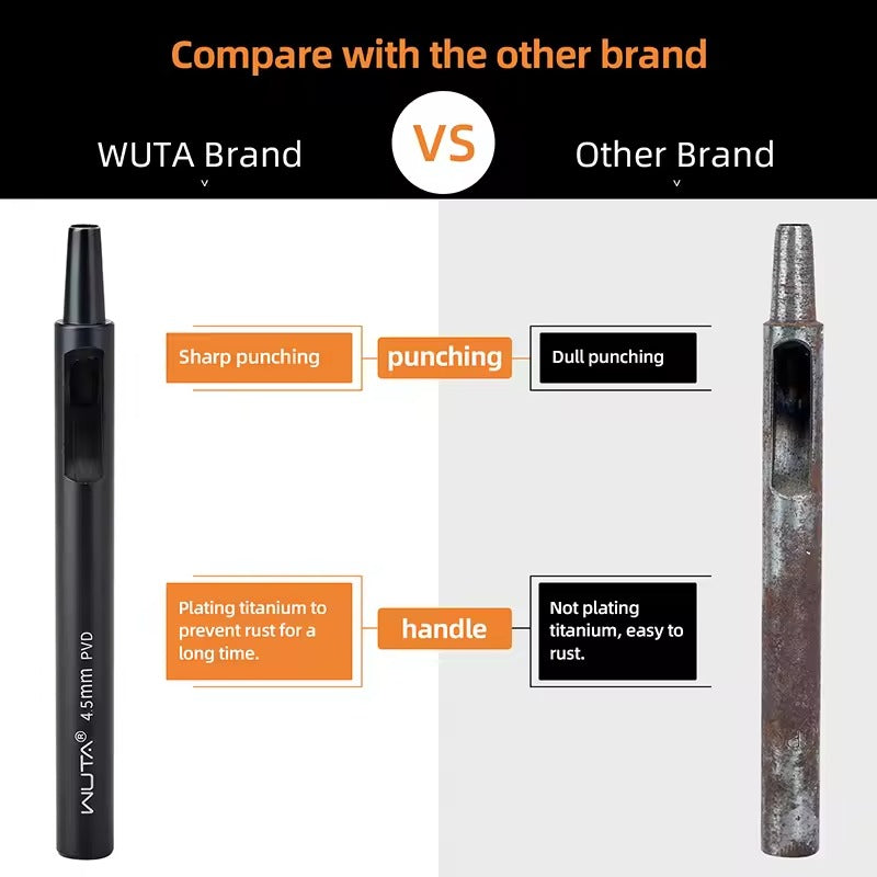 WUTA 1-10pcs Plating Titanium Leather Hole Punching Tools Set Round Hollow Puncher DIY Leather Craft for Watch Band,Belt,Fabric