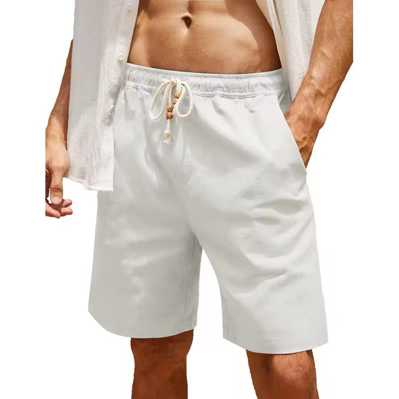 2025 new summer men's cotton and linen shorts, casual and breathable, solid color linen fitness streetwear, S-4XL