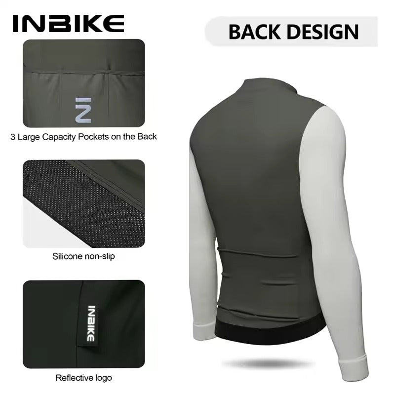 INIBKE Long Sleeved Men's Cycling Jersey Winter Fleece Bicycle Jersey Bike Riding Clothing Reflective Full Zipper 3 Rear Pockets