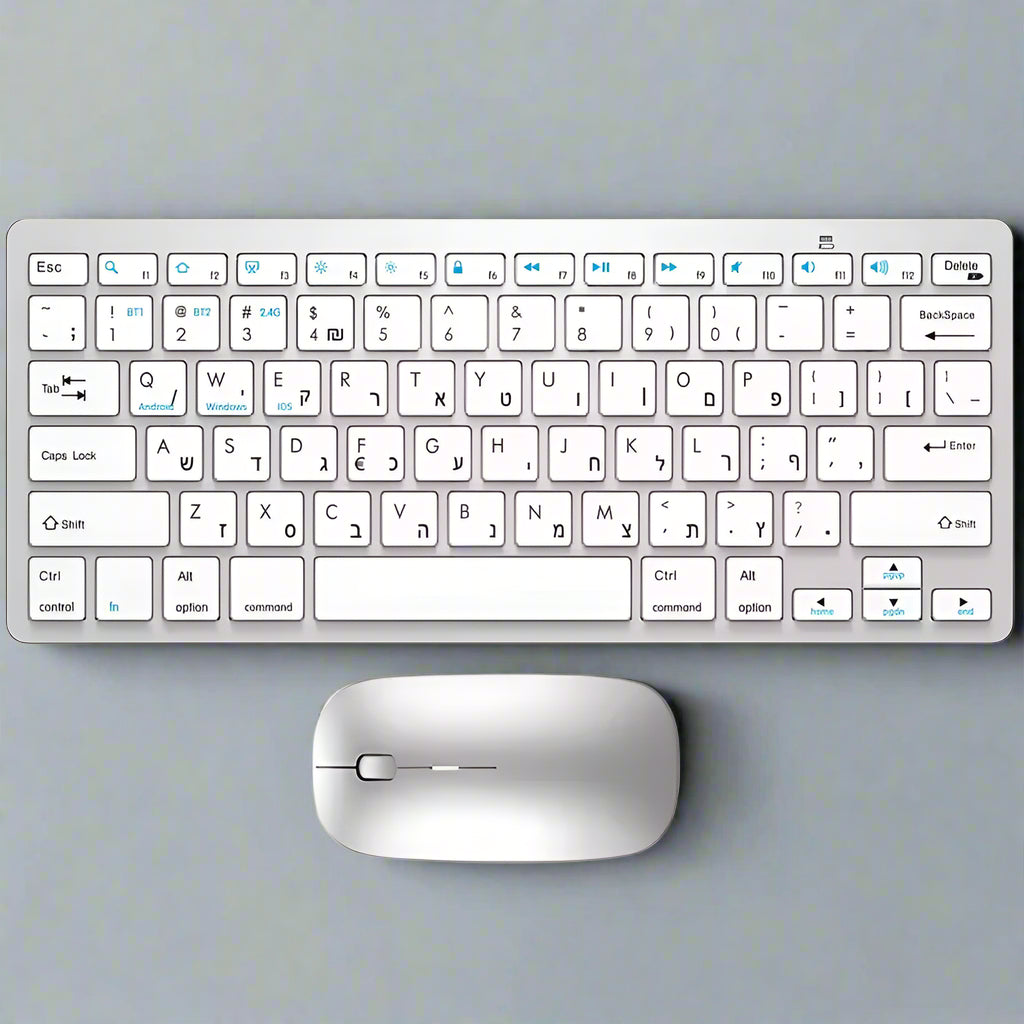 Ultra Slim Hebrew Bluetooth & 2.4G Dual Mode Keyboard. Wireless Keyboard Low noise for iOS iPad Android Tablets Windows