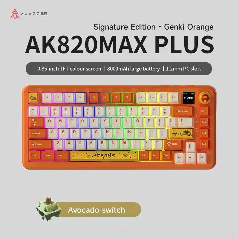 New AJAZZ AK820 MAX Plus Gaming Keyboard Tri Mode 8000mAh Gasket TFT Screen Hot Plug Mechanical Keyboard Customized PC Accessory
