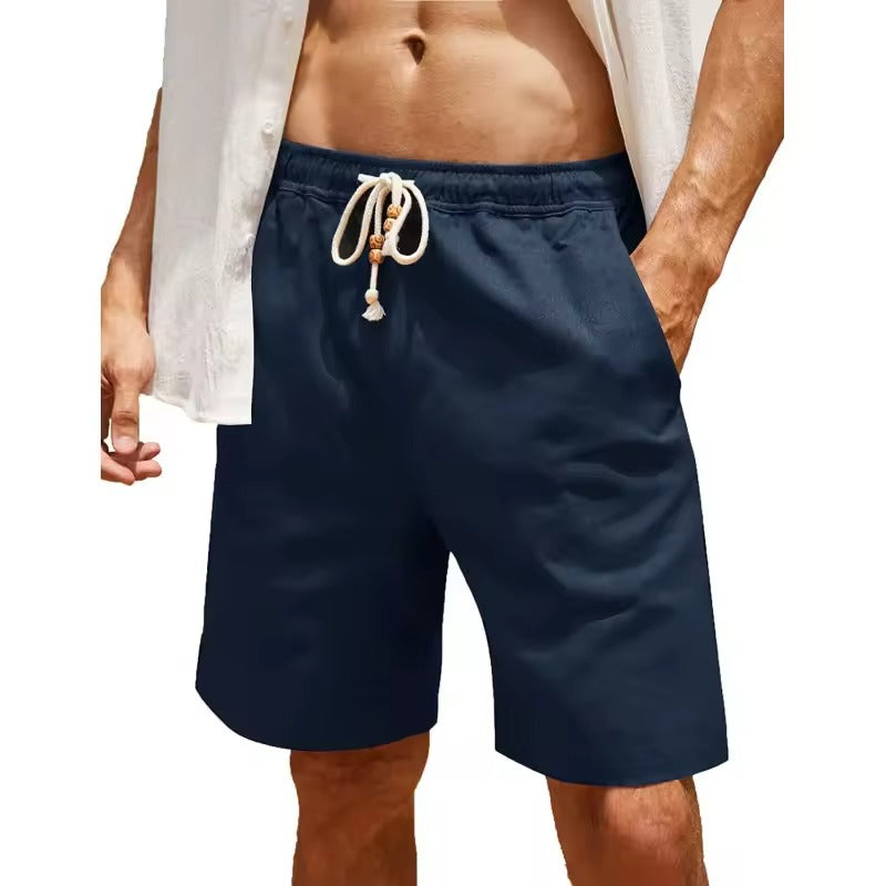 2025 new summer men's cotton and linen shorts, casual and breathable, solid color linen fitness streetwear, S-4XL