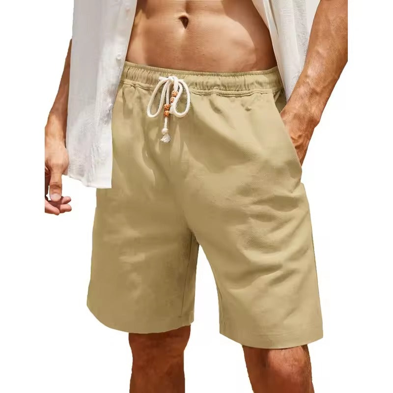 2025 new summer men's cotton and linen shorts, casual and breathable, solid color linen fitness streetwear, S-4XL