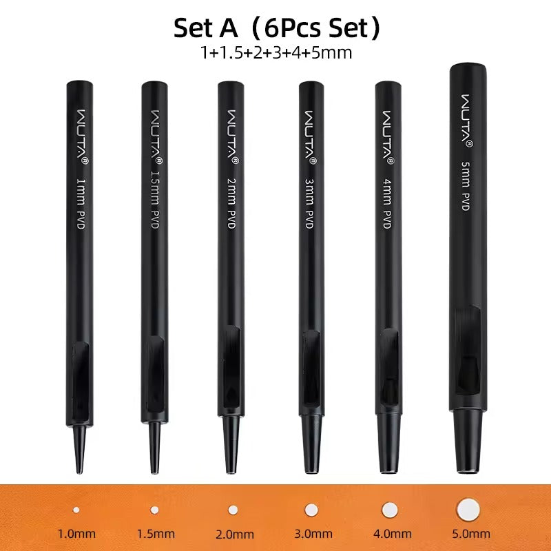 WUTA 1-10pcs Plating Titanium Leather Hole Punching Tools Set Round Hollow Puncher DIY Leather Craft for Watch Band,Belt,Fabric
